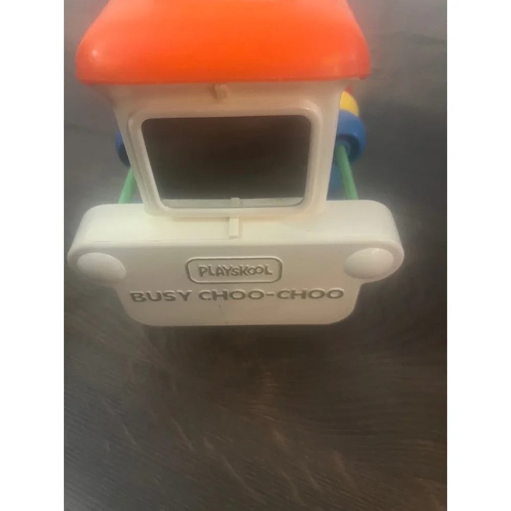 Vintage Playskool Busy Choo-Choo Train Toy Mirror Beads Rolling Wheels Multi‎
